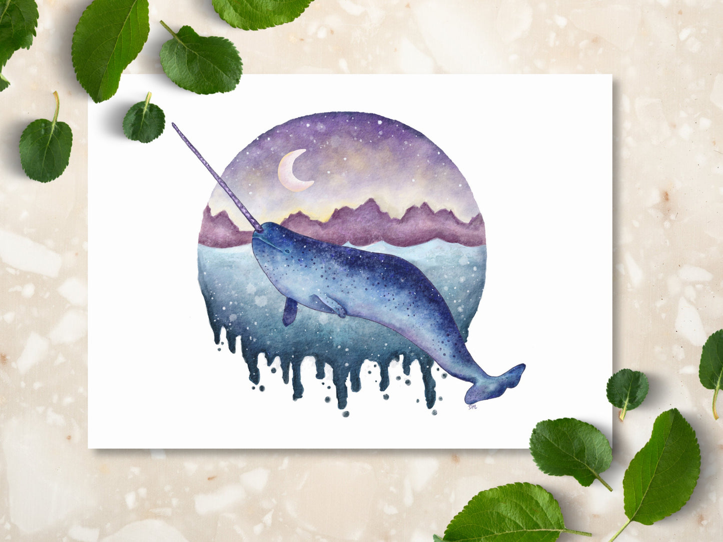 Narwhal Whale Art Print | Ocean Animal Art Room Decor | Fantasy Nautical Decor Wall - Debra Marie Art