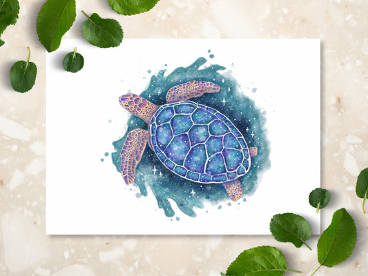 Sea Turtle Whale Art Print | Ocean Animal Art Room Decor | Fantasy Nautical Decor Wall - Debra Marie Art