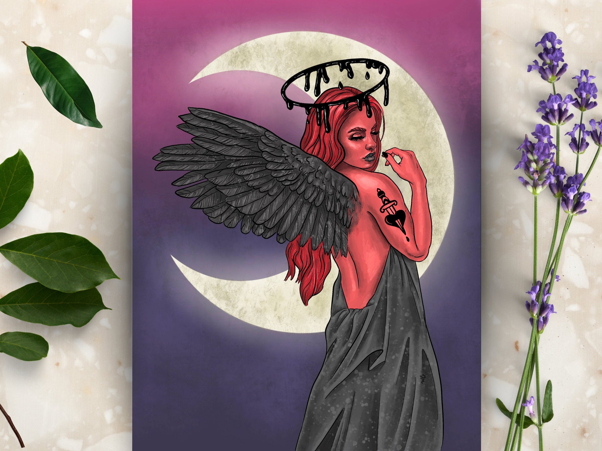 Dark Angel Art Print | Fantasy Witchy Women Wall Art Decor | Gothic Home Decor - Debra Marie Art