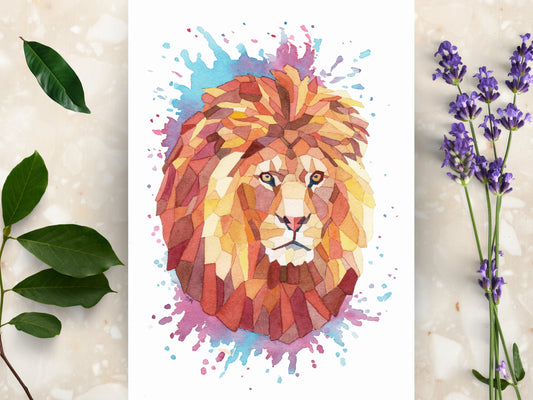 Lion Print, Geometric Animal, African Animals, Abstract Animal Art, Big Cats, Lion Decor, Wildlife, Safari Nursery, Modern Wall Art - Debra Marie Art