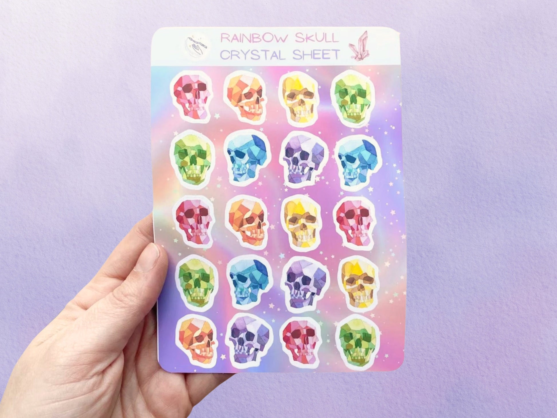 Rainbow Human Skull Sticker Pack | Pastel Goth Halloween Sticker Art | Creepy Geometric Sticker Sheet - Debra Marie Art