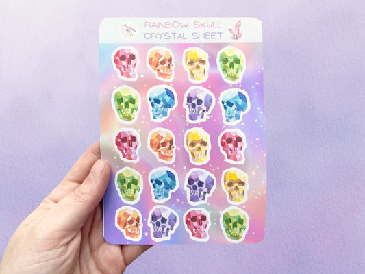 Rainbow Human Skull Sticker Pack | Pastel Goth Halloween Sticker Art | Creepy Geometric Sticker Sheet - Debra Marie Art