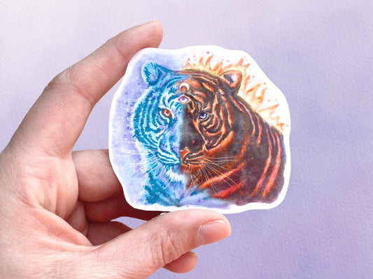 Fantasy Tiger Fire Ice Animal Sticker | Colorful Sticker | Magical Vinyl Sticker Gift Idea - Debra Marie Art