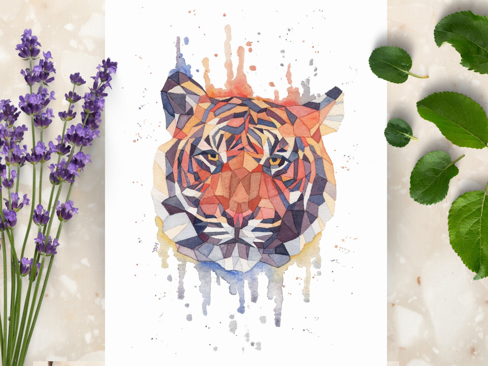 Geometric Watercolor Tiger Art Print | Nature Inspired Wall Art Print | Wild Animal Cat Decor - Debra Marie Art