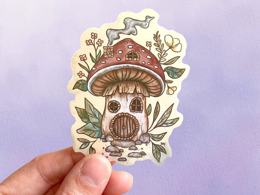 Mushroom Nature House Sticker | Cottagecore Fantasy Art Stickers |  Woodland Vinyl Sticker - Debra Marie Art