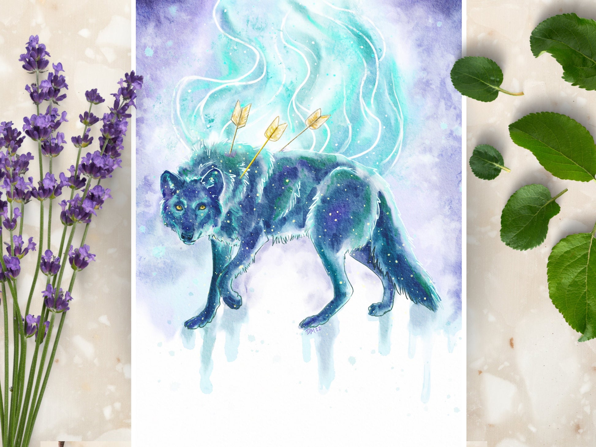 Watercolor Wolf Arrow Art Print | Whimsical Wild Animal Lover Wall Art | Celestial Fantasy Home Decor - Debra Marie Art