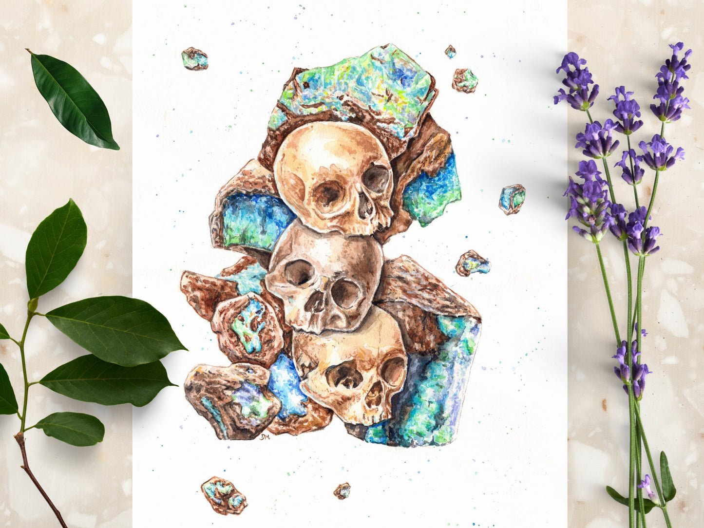 Human Skull Print, Boulder Opal, Gothic Home Decor, Anatomy Gift, Creepy Art, Stack of Skulls, Horror Decor - Debra Marie Art