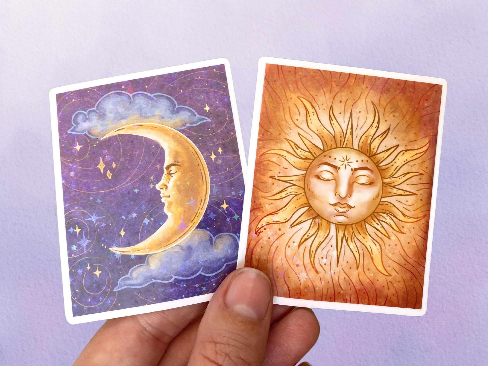 Holographic Moon and Sun Sticker Set | Witchy Aesthetic Celestial Holo Sticker Pack | Spiritual Vinyl Stickers For Water Bottle - Debra Marie Art