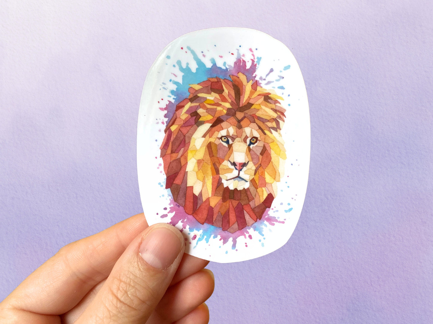 Geometric Lion Cat Sticker | Wild Animal Watercolor Sticker - Debra Marie Art