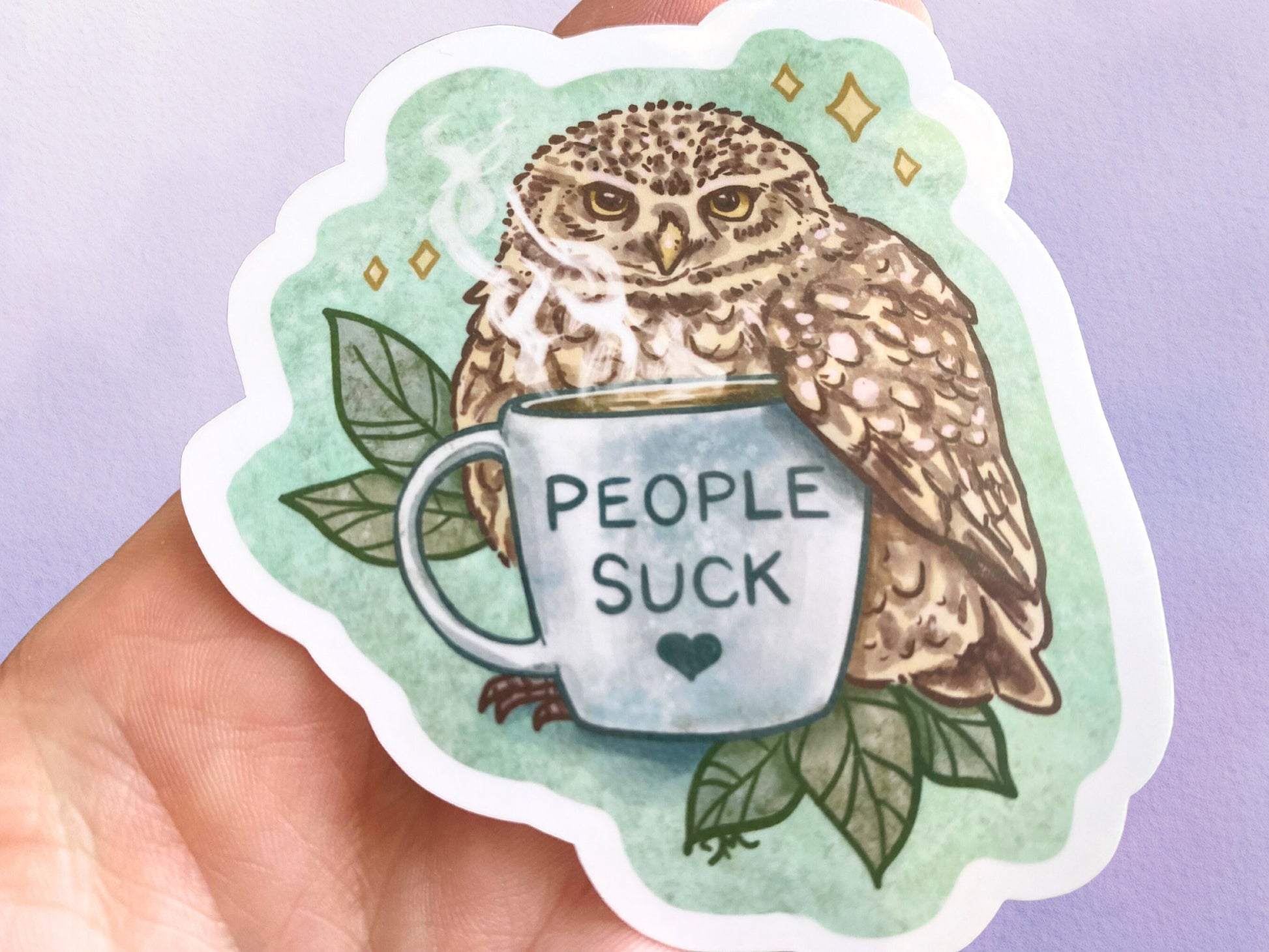 Owl Coffee People Suck Sticker | Sarcastic Bird Adult Funny Animal Sticker | Nature Vinyl Sticker - Debra Marie Art