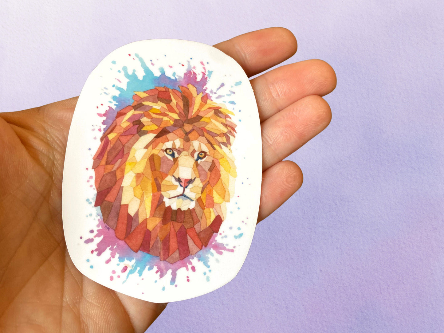 Geometric Lion Cat Sticker | Wild Animal Watercolor Sticker - Debra Marie Art