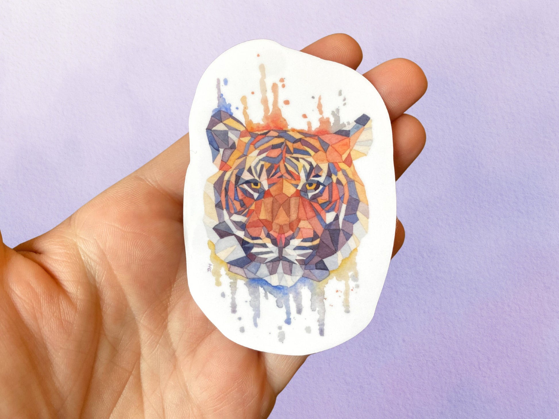 Geometric Tiger Cat Sticker | Wild Animal Watercolor Sticker - Debra Marie Art