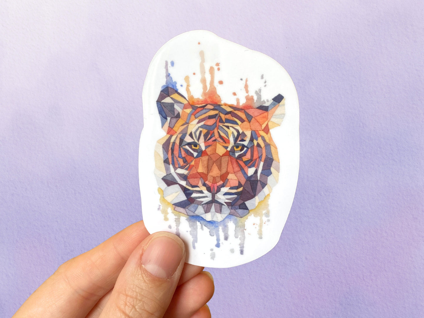 Geometric Tiger Cat Sticker | Wild Animal Watercolor Sticker - Debra Marie Art