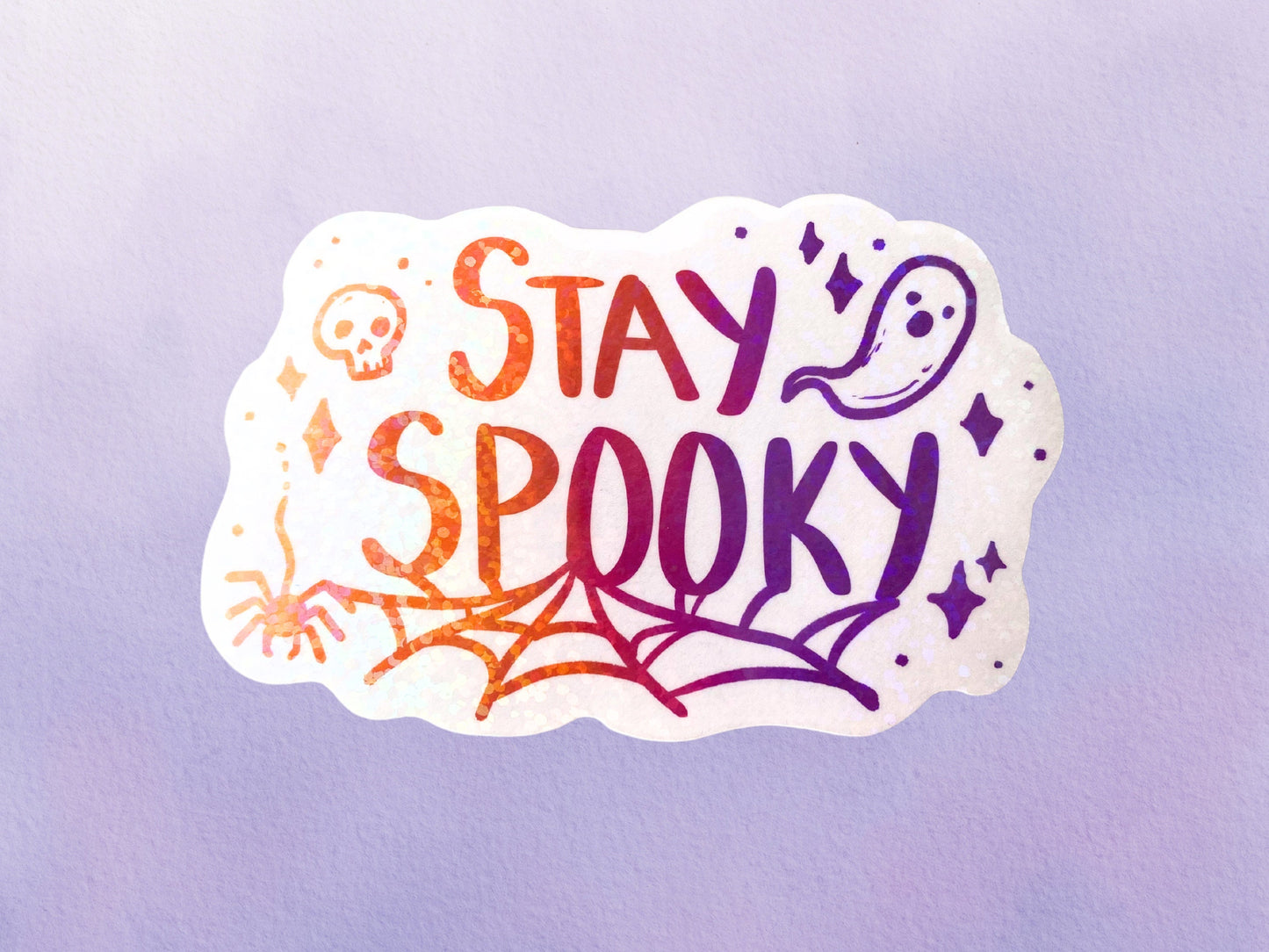 Holographic Stay Spooky Sticker | Pastel Halloween Vinyl Sticker | Cute Fall Sticker For Water Bottle - Debra Marie Art