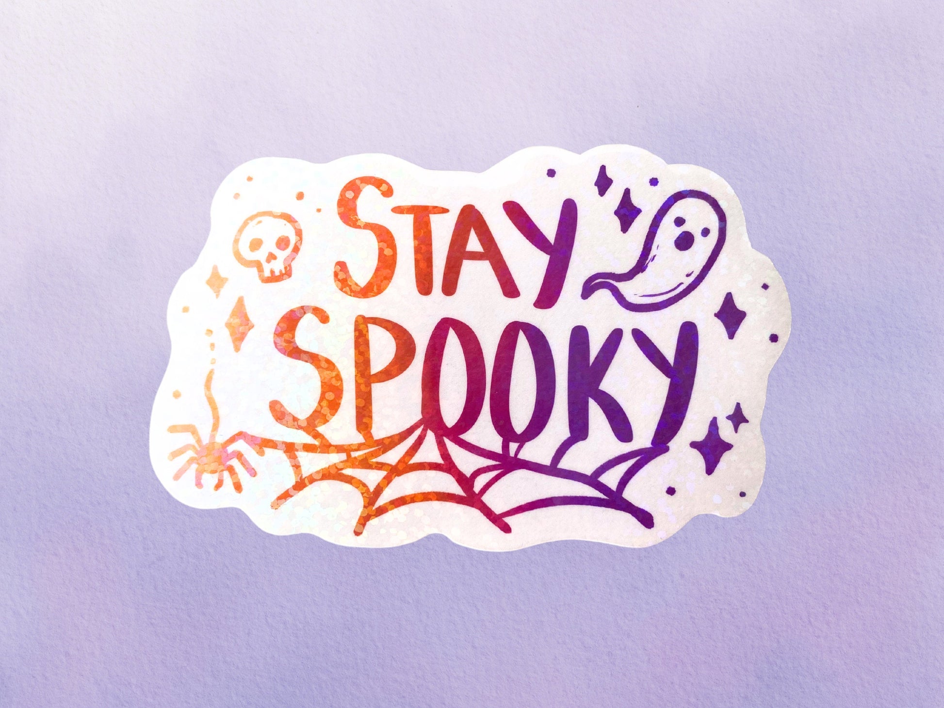 Holographic Stay Spooky Sticker | Pastel Halloween Vinyl Sticker | Cute Fall Sticker For Water Bottle - Debra Marie Art