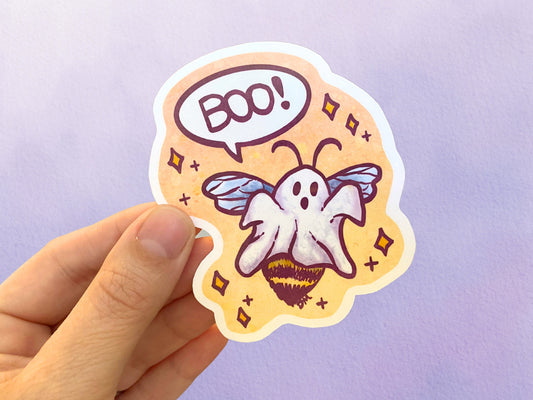 Boo Bee Pun Adult Humor Sticker | Halloween Ghost Vinyl Sticker | Funny Animal Sticker For Water Bottle - Debra Marie Art