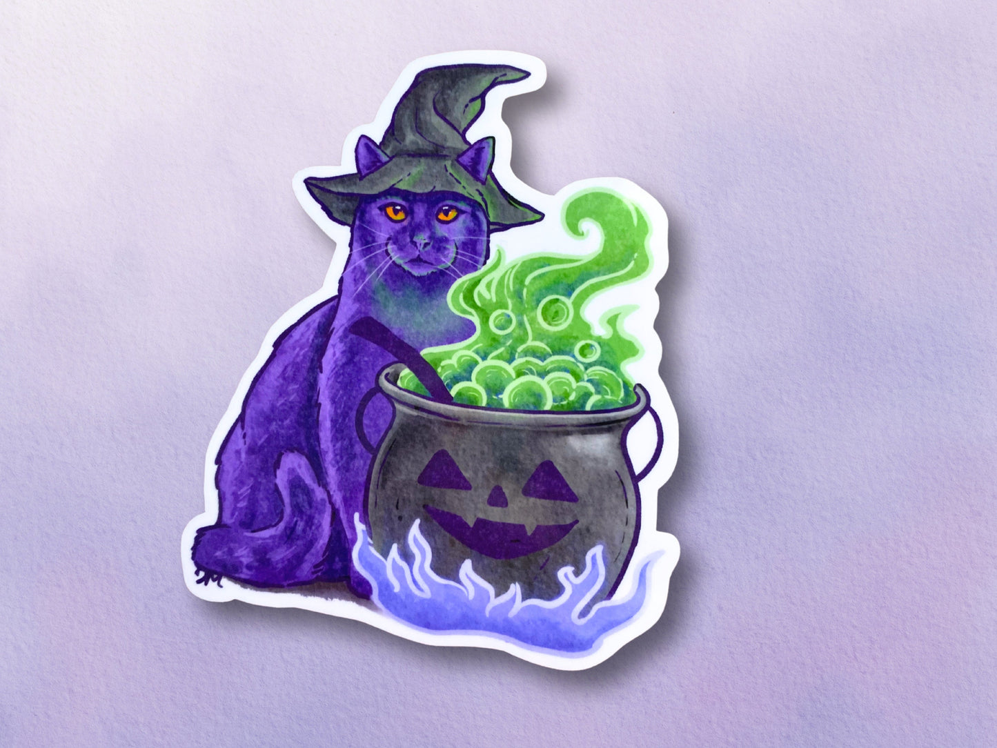 Black Cat Cauldron Potion Sticker | Halloween Witch Vinyl Sticker | Cute Witchy Sticker For Water Bottle - Debra Marie Art