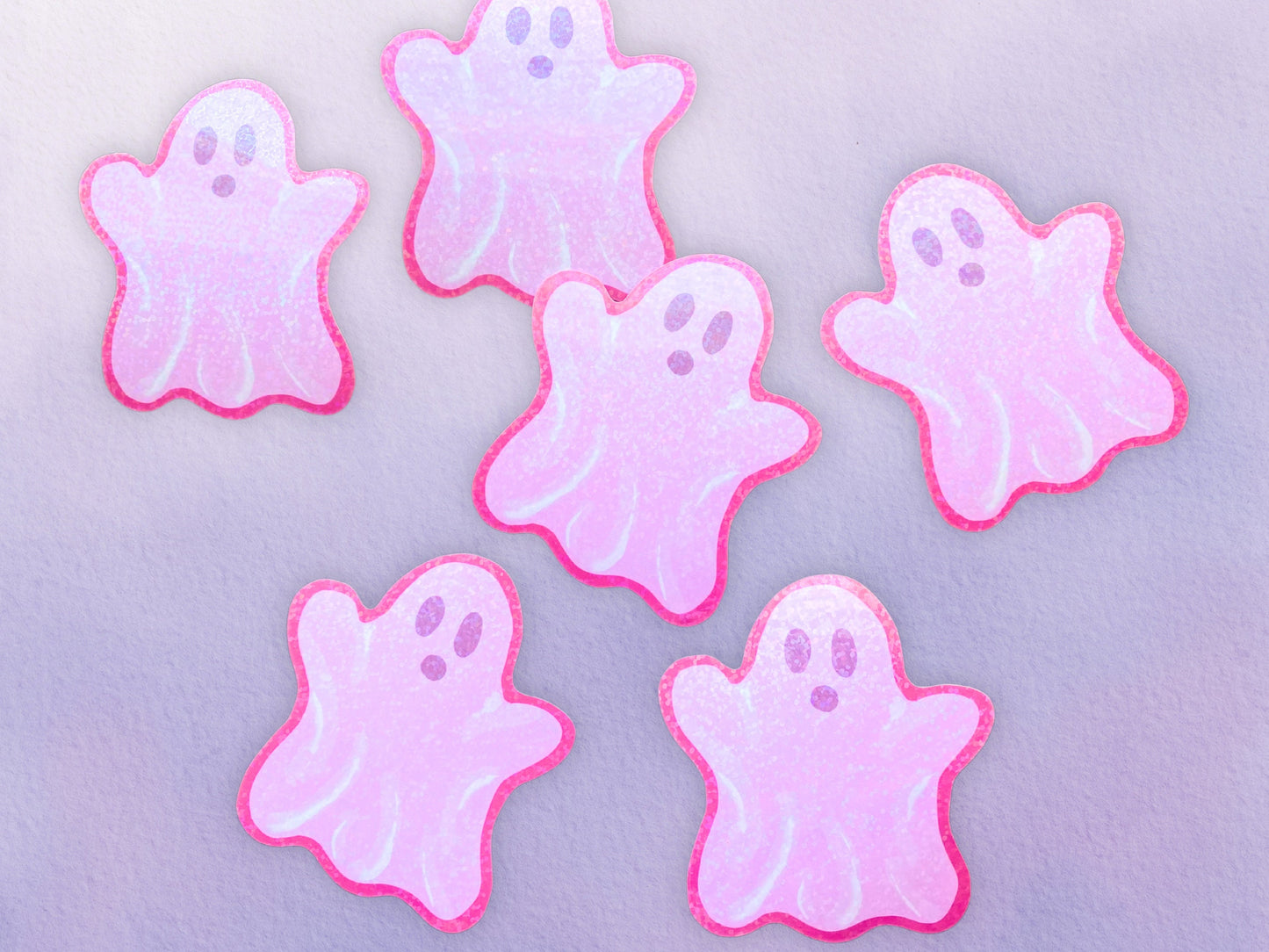 Holographic Pink Pastel Ghost Sticker | Cute Halloween Vinyl Sticker | Spooky Sticker For Water Bottle - Debra Marie Art