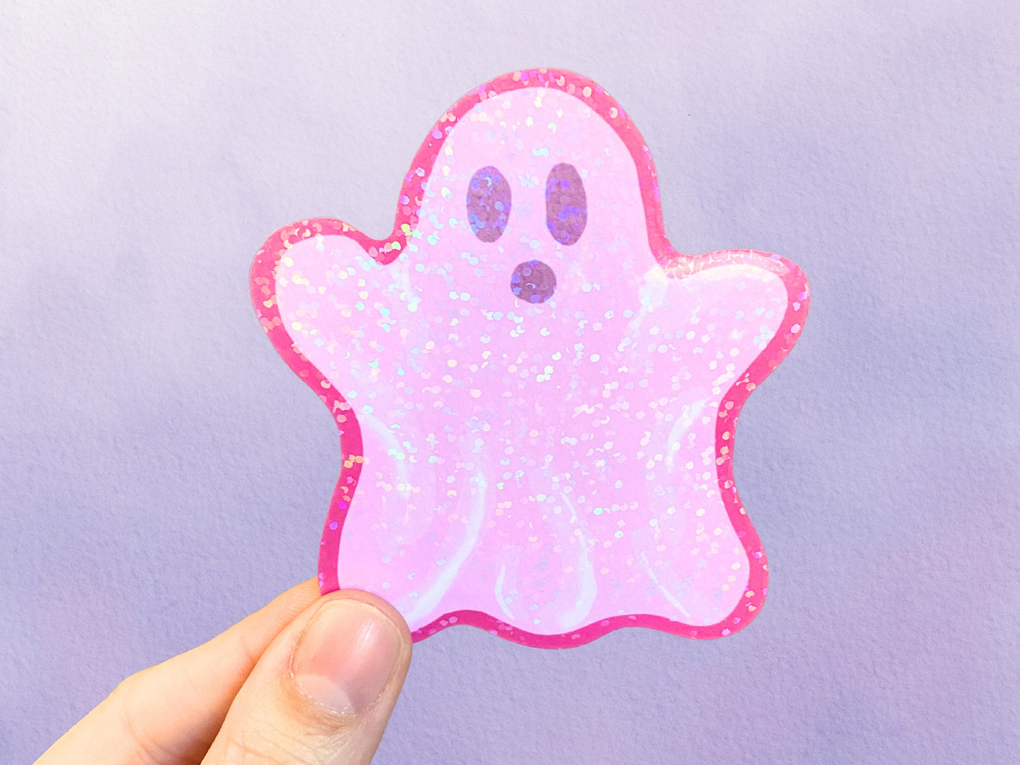 Holographic Pink Pastel Ghost Sticker | Cute Halloween Vinyl Sticker | Spooky Sticker For Water Bottle - Debra Marie Art