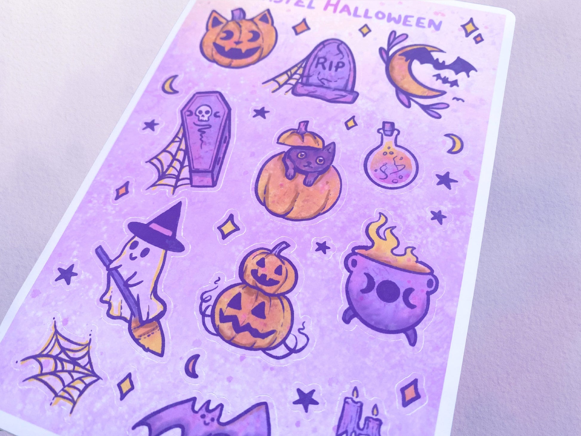 Pastel Halloween Sticker Sheet | Witchy Cute Spooky Sticker Art | Fall Sticker Pack - Debra Marie Art