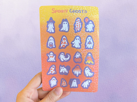 Holographic Cute Ghost Sticker Sheet | Pastel Halloween Spooky Sticker Art | Fall Sticker Set - Debra Marie Art