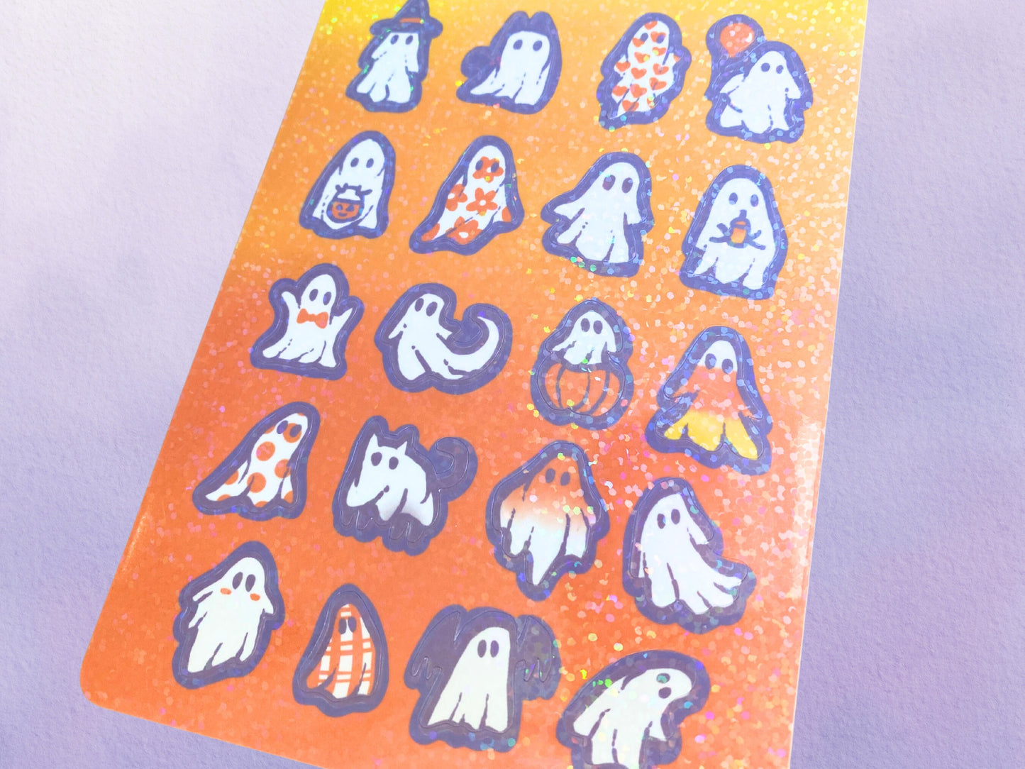 Holographic Cute Ghost Sticker Sheet | Pastel Halloween Spooky Sticker Art | Fall Sticker Set - Debra Marie Art