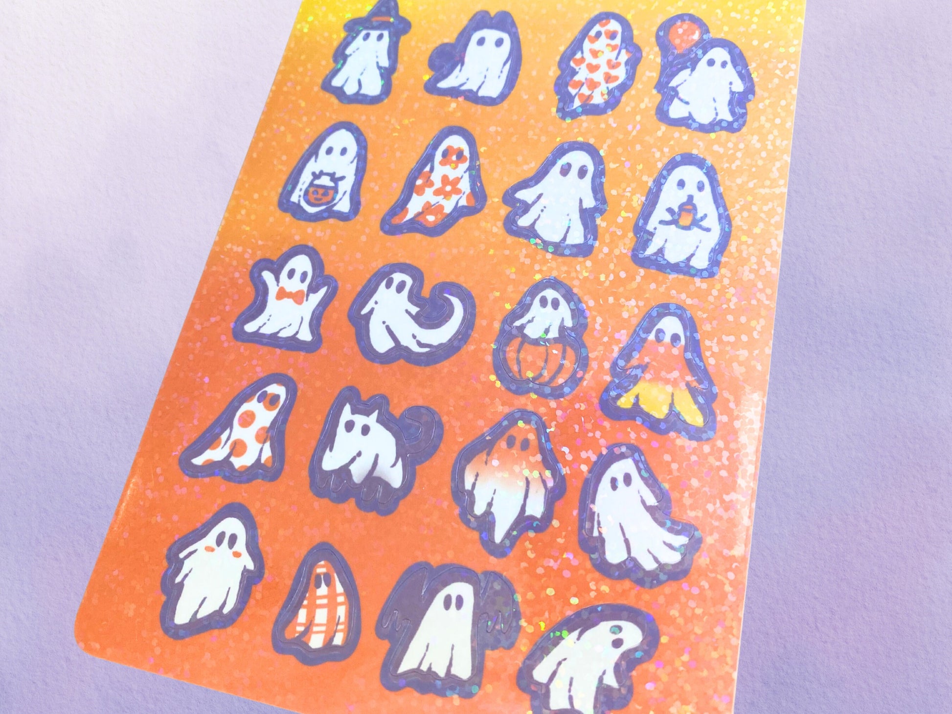 Holographic Cute Ghost Sticker Sheet | Pastel Halloween Spooky Sticker Art | Fall Sticker Set - Debra Marie Art