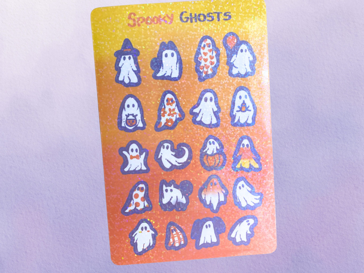 Holographic Cute Ghost Sticker Sheet | Pastel Halloween Spooky Sticker Art | Fall Sticker Set - Debra Marie Art