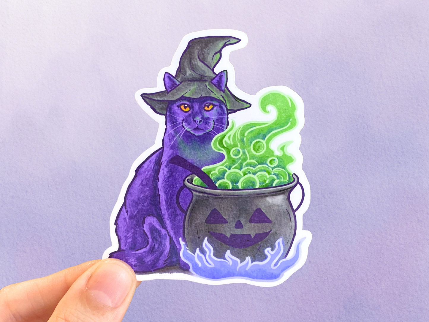 Black Cat Cauldron Potion Sticker | Halloween Witch Vinyl Sticker | Cute Witchy Sticker For Water Bottle - Debra Marie Art