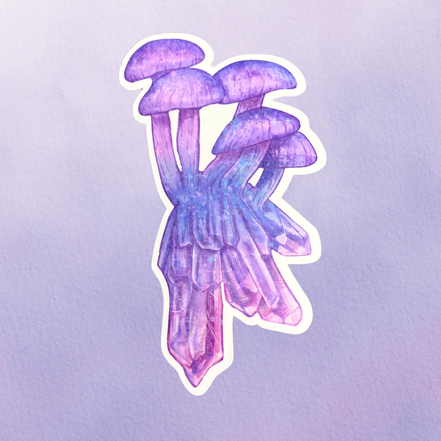 Holographic Crystal Mushroom Sticker | Witchy Vinyl Sticker | Cute Nature Sticker For Water Bottle - Debra Marie Art