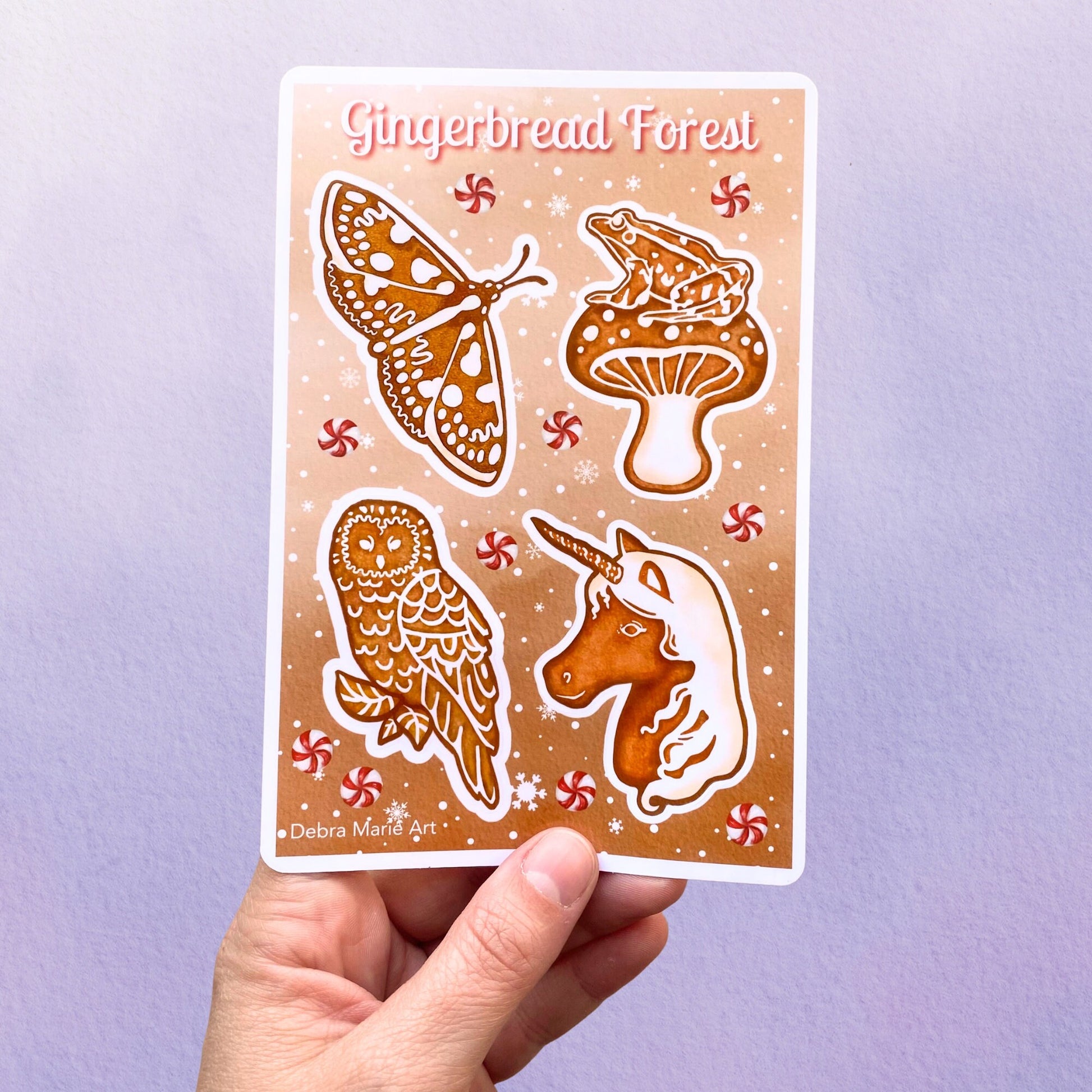 Cute Woodland Gingerbread Sticker Sheet | Forest Animal Sticker Art | Winter Christmas Sticker Set - Debra Marie Art