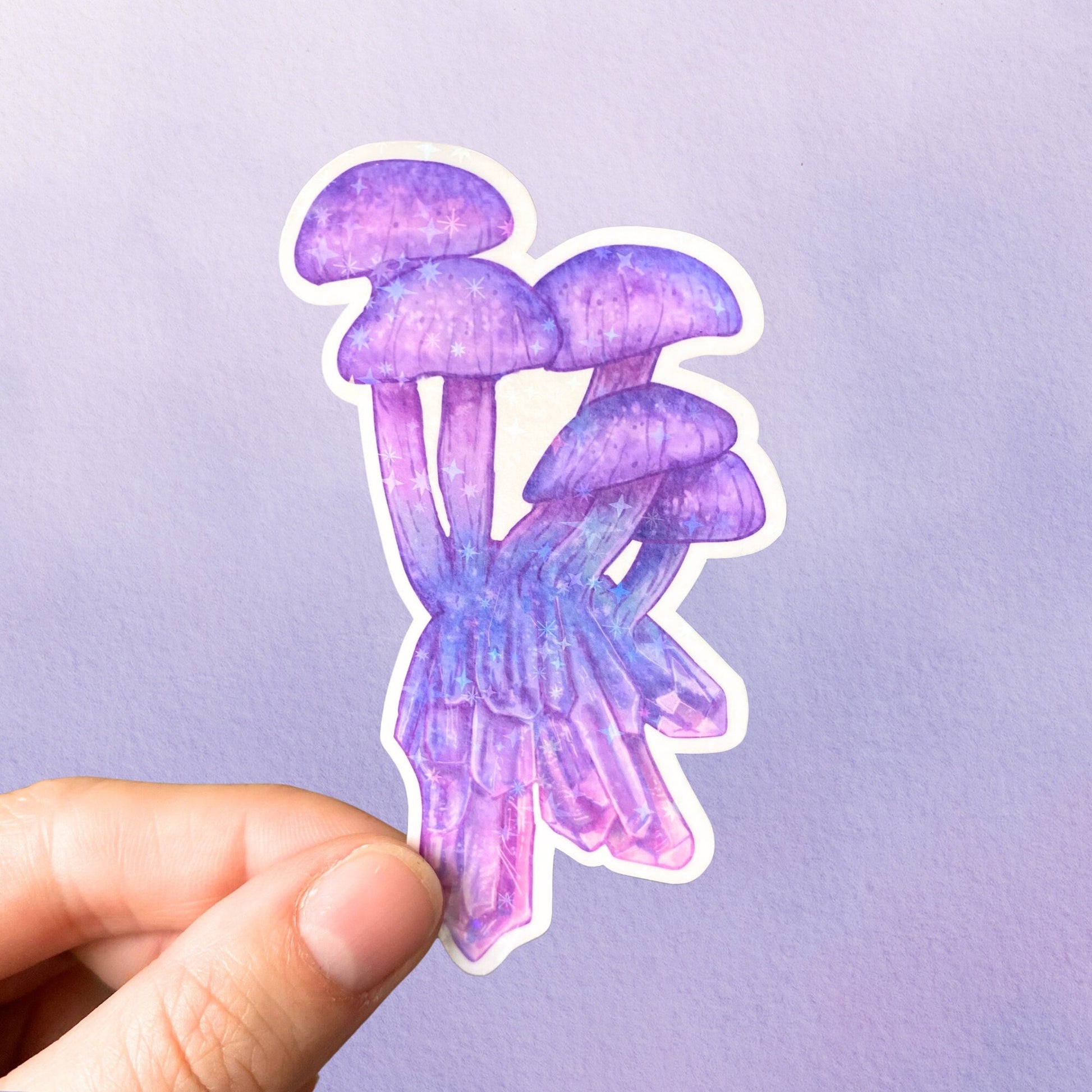 Holographic Crystal Mushroom Sticker | Witchy Vinyl Sticker | Cute Nature Sticker For Water Bottle - Debra Marie Art