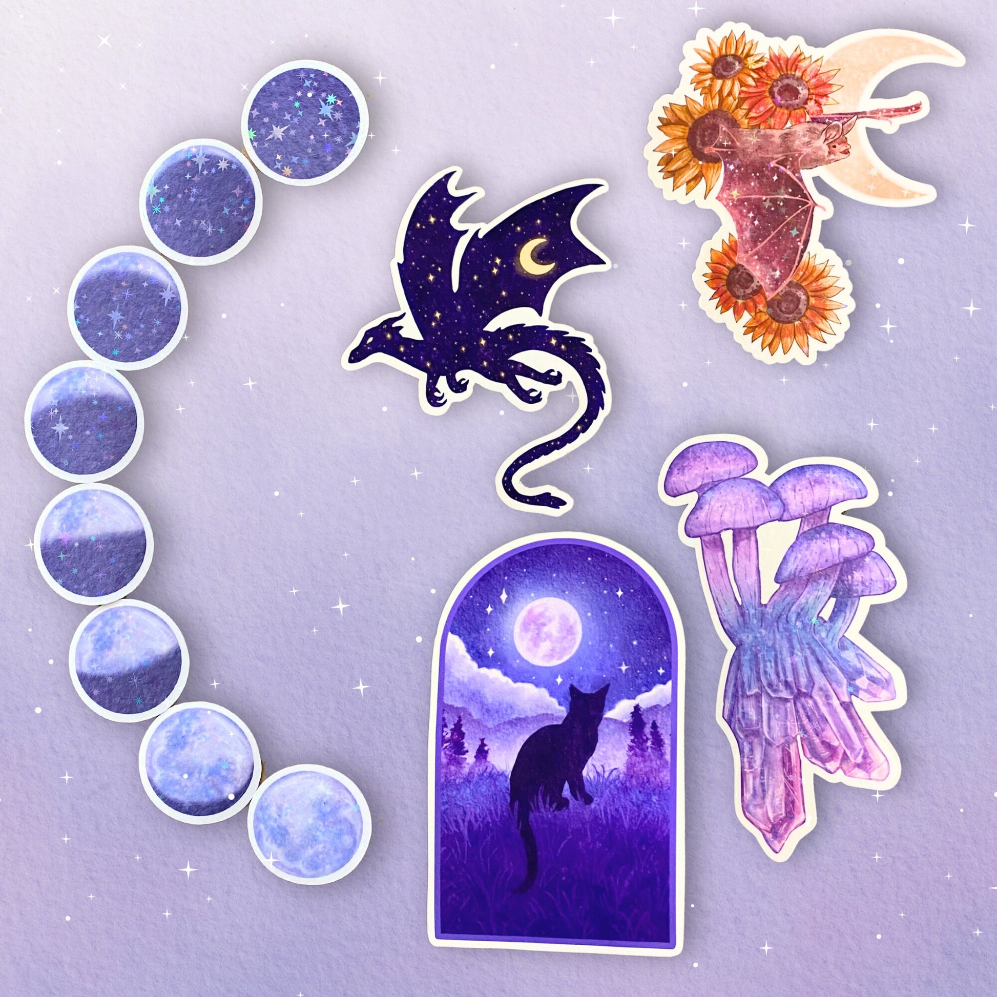 Nocturne Whimsigoth Sticker Set | Nature Sticker Pack Combo | Fantasy Vinyl Stickers for Water Bottle - Debra Marie Art