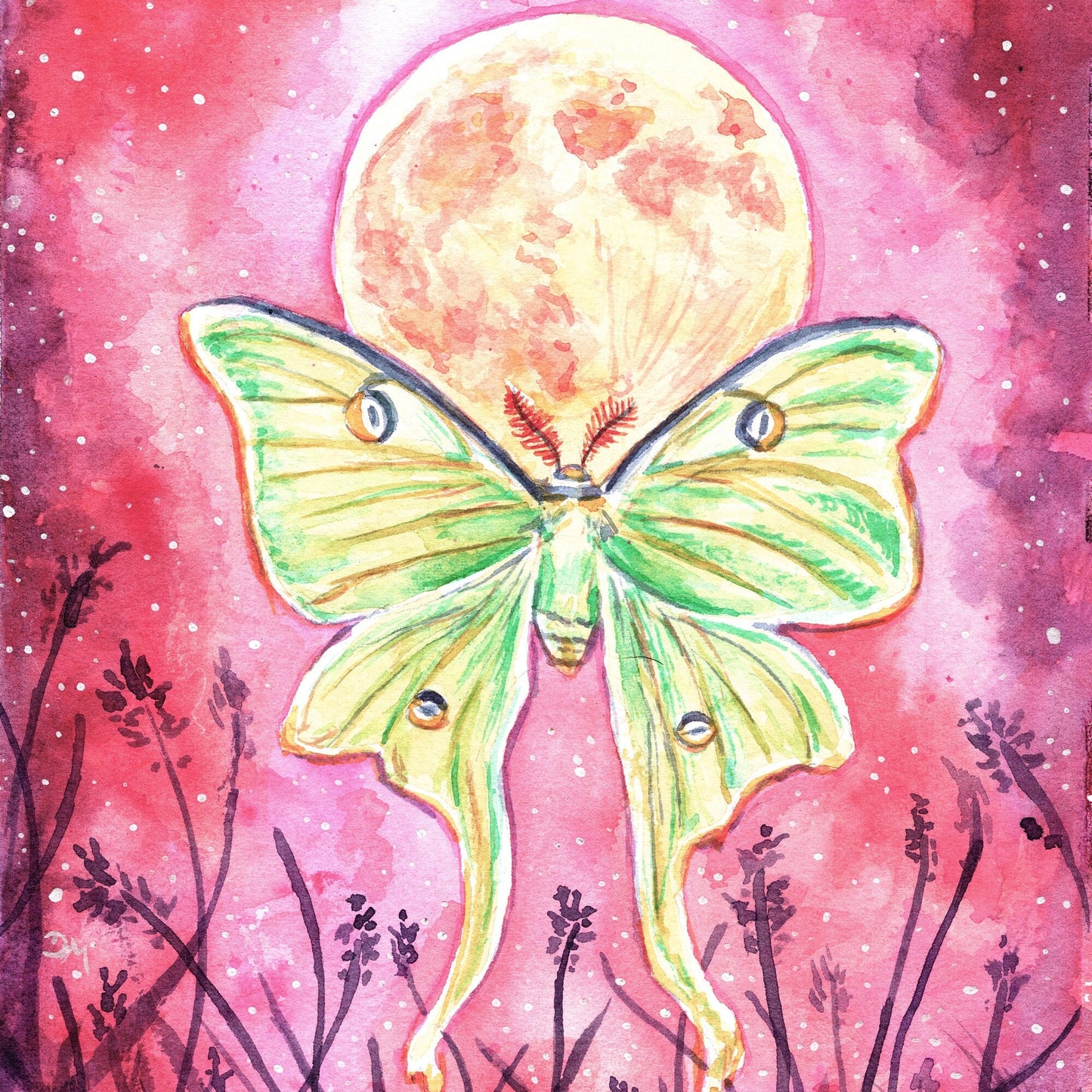 Luna Moth Moon Art Print | Witchy Magical Nature Inspired Art Decor | Witchy Moon Decor Wall - Debra Marie Art