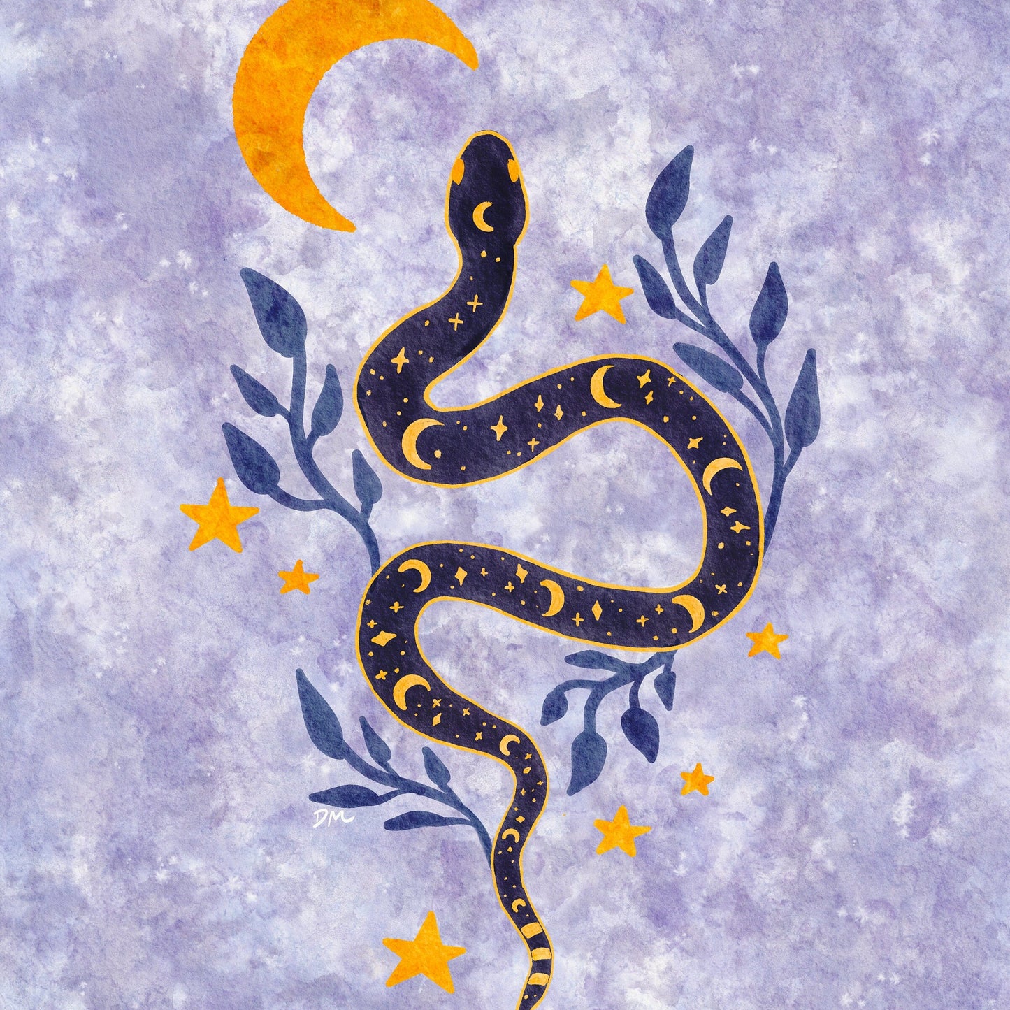 Witchy Snake Moon Art Print | Nature Wall Art | Celestial Animal Home Decor - Debra Marie Art