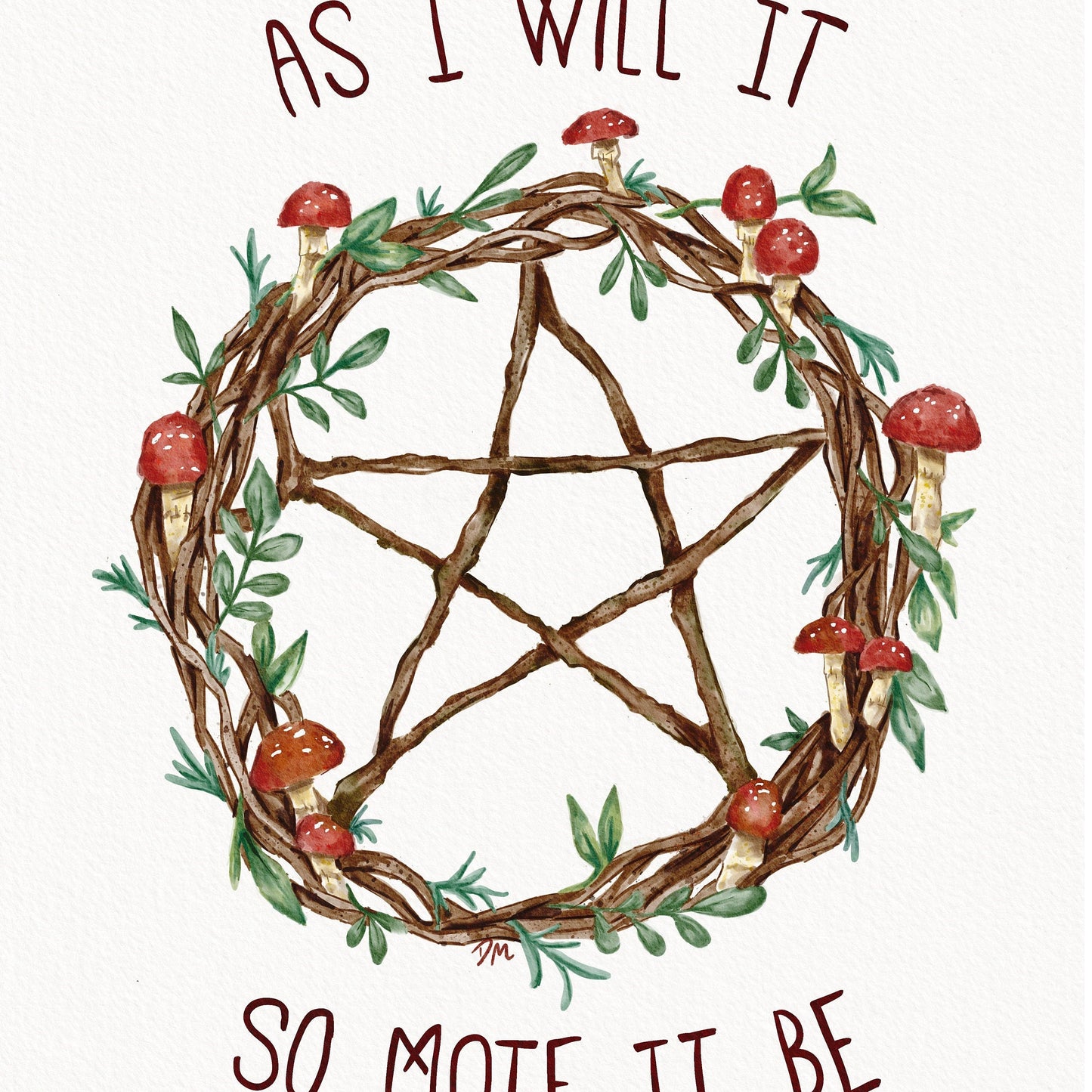 So Mote it Be Mushroom Pentacle Wreath Art Print | Witchy Forest Wall Art |  Pagan Wiccan Home Decor - Debra Marie Art