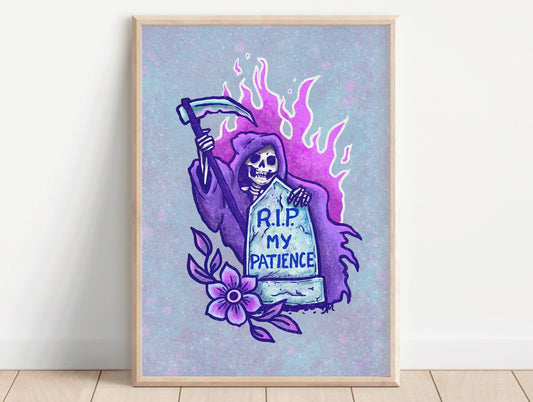 Grim Reaper Gravestone Art Print | Halloween Wall Art | RIP Spooky Home Decor - Debra Marie Art