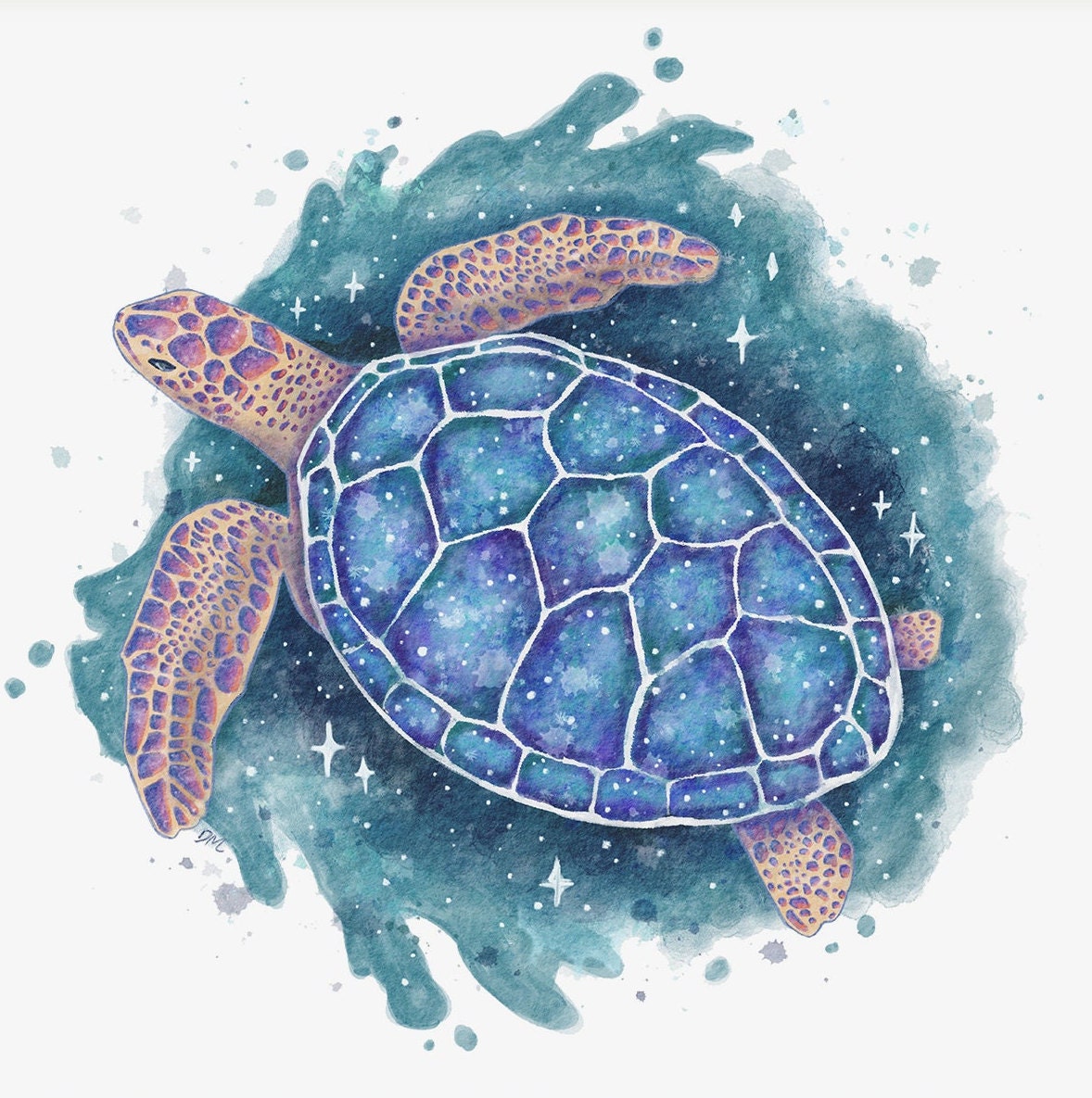 Sea Turtle Whale Art Print | Ocean Animal Art Room Decor | Fantasy Nautical Decor Wall - Debra Marie Art