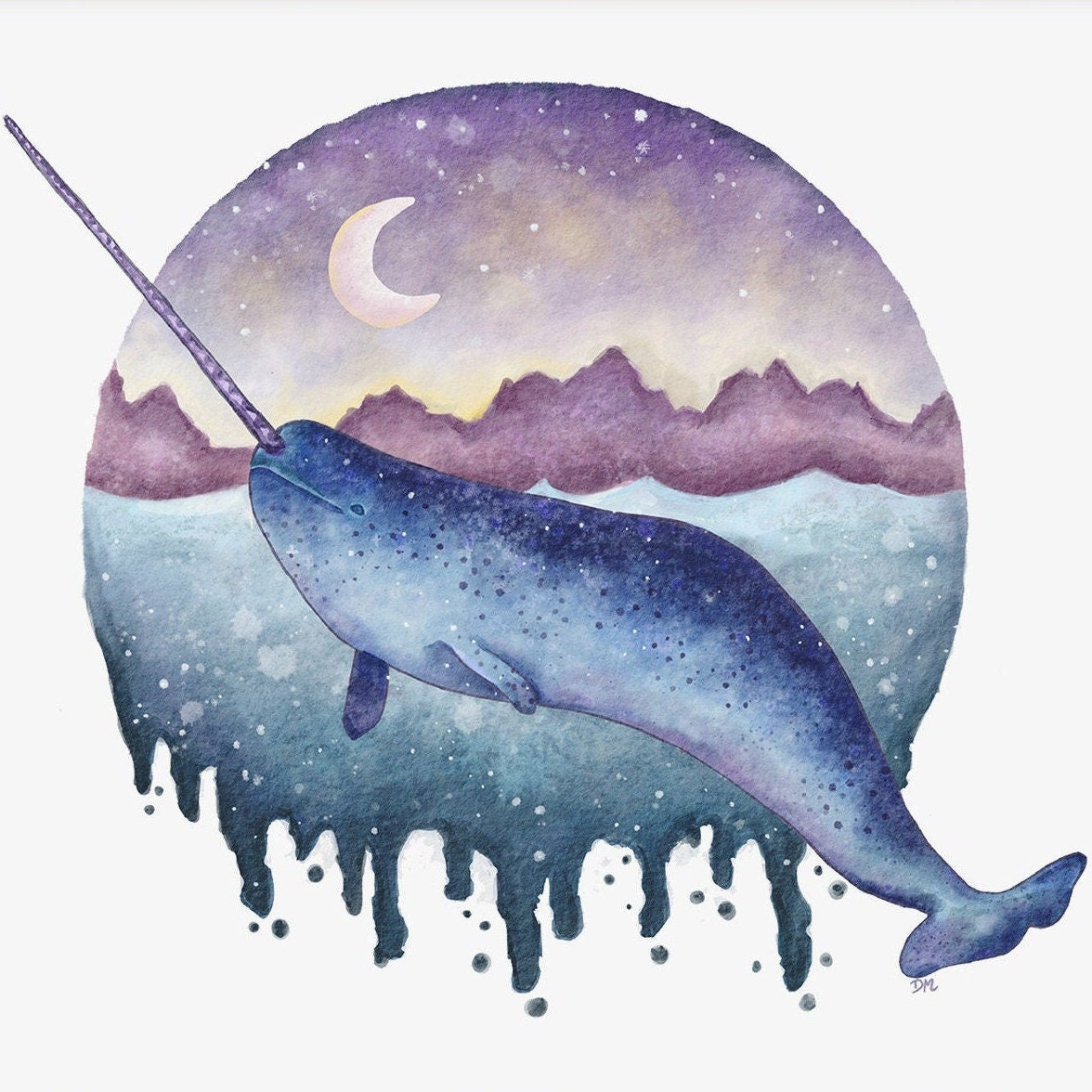 Narwhal Whale Art Print | Ocean Animal Art Room Decor | Fantasy Nautical Decor Wall - Debra Marie Art