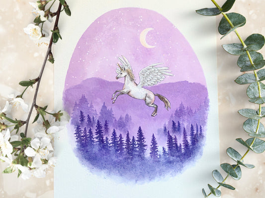 Celestial Unicorn Pegasus Art Print | Nature Animal Art Home | Horse Wall Decor - Debra Marie Art