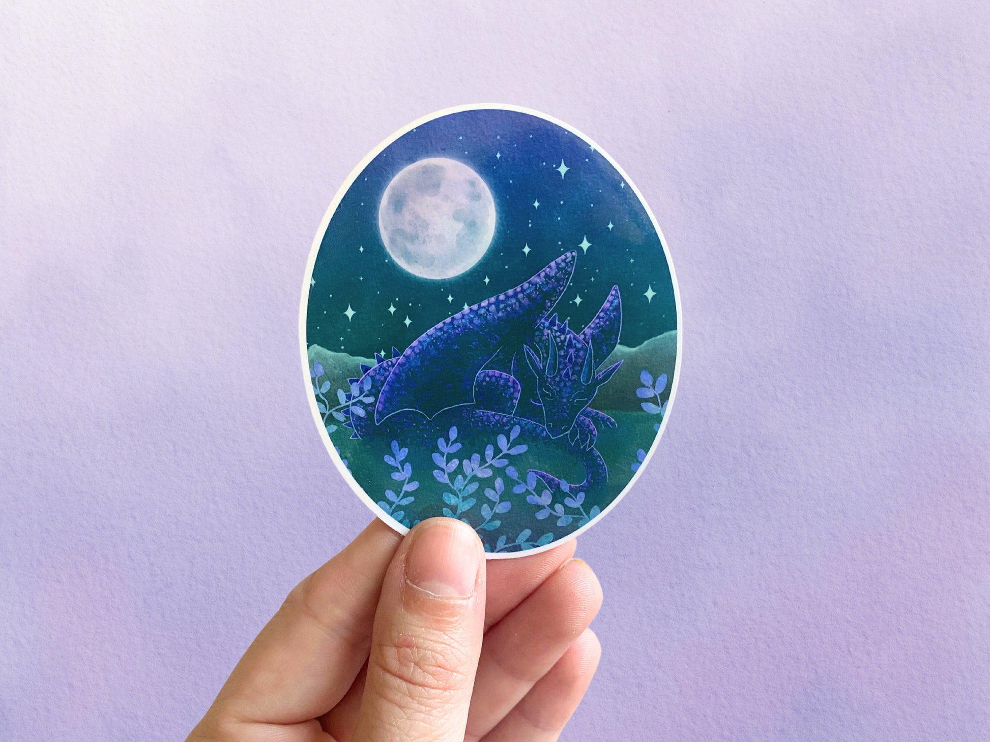 Celestial Dragon Moon Sticker | Fantasy Animal Vinyl Sticker | Cute Whimsical Sticker For Water Bottle - Debra Marie Art