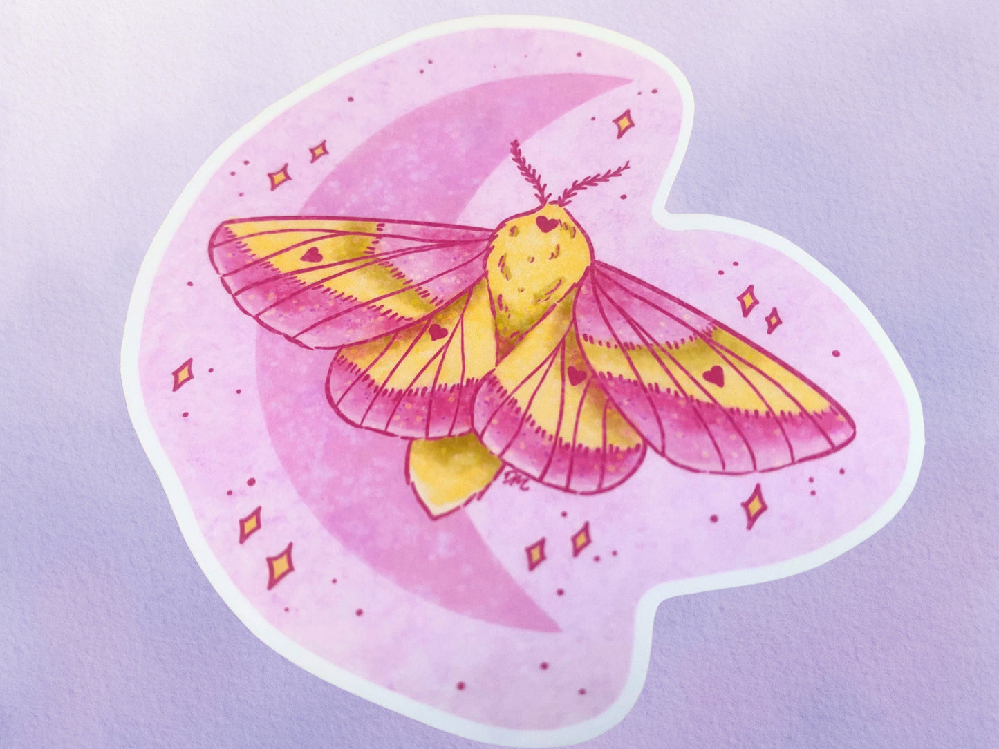 Rosy Maple Moth Sticker | Nature Insect Vinyl Sticker | Cute Pastel Sticker For Water Bottle - Debra Marie Art