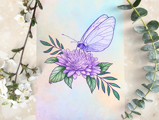 Purple Butterfly Art Print | Flower Art Home | Insect Wall Decor - Debra Marie Art