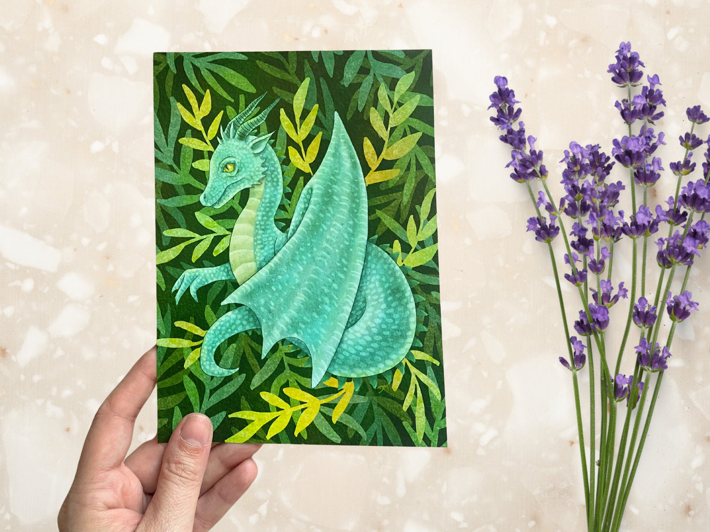 Teal Dragon Art Print | Botanical Nature Animal Art Home | Plant Forest Creature Wall Decor - Debra Marie Art