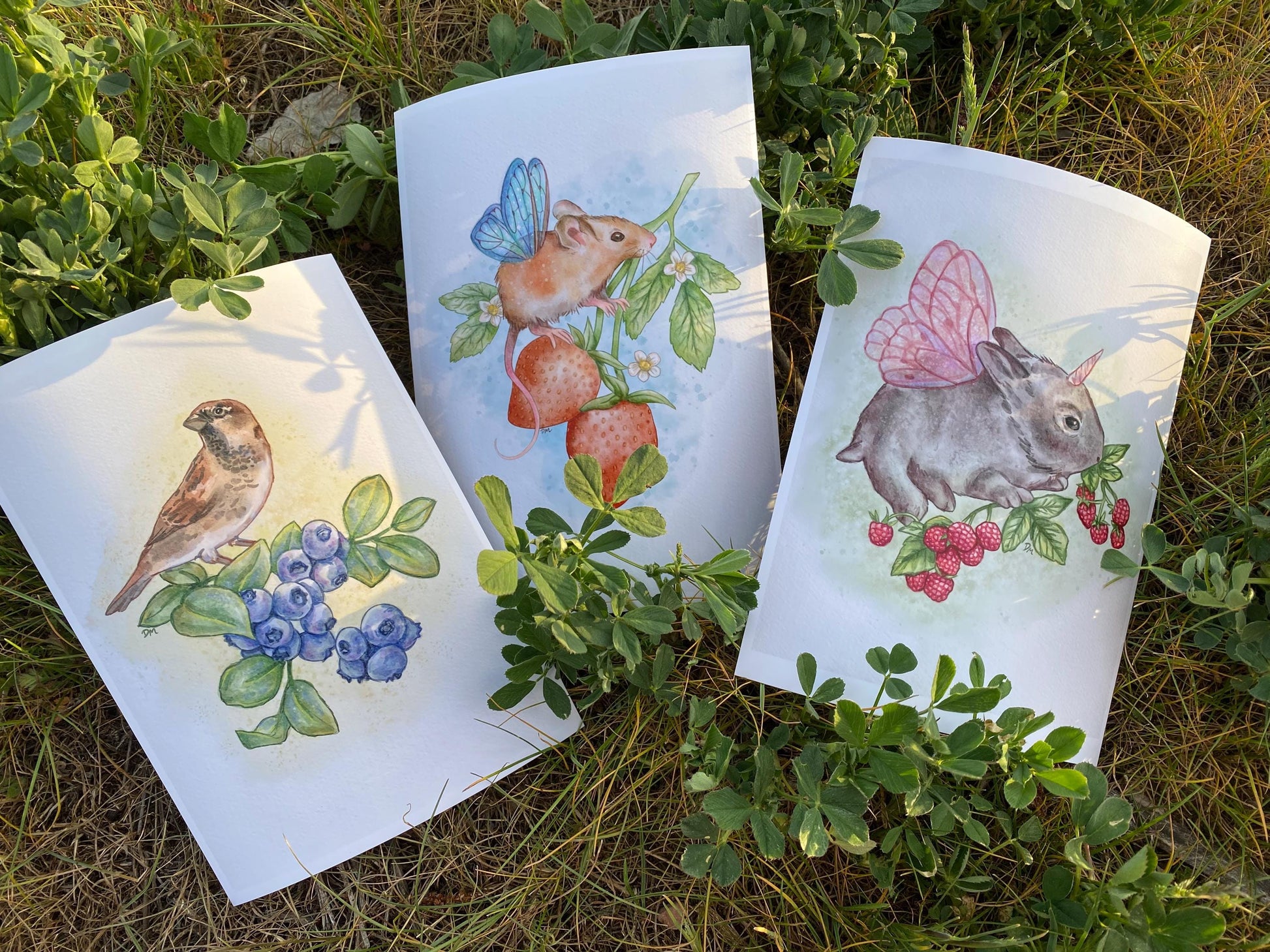 Spring Berry Animal Print Set | Fantasy Fairy Cute Garden Decor | Set of 3 Art Prints - Debra Marie Art