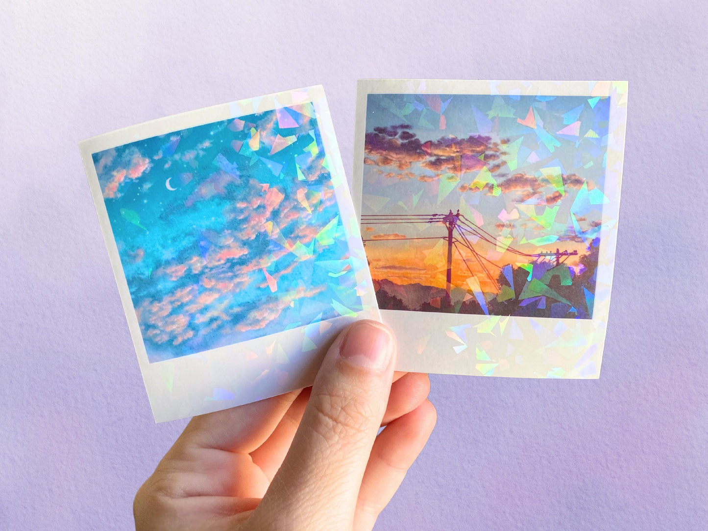 Holographic Dreamy Lofi Sticker Set | Aesthetic Celestial Holo Cloud Sticker Pack | Waterproof Polaroid Vinyl Stickers For Water Bottle - Debra Marie Art