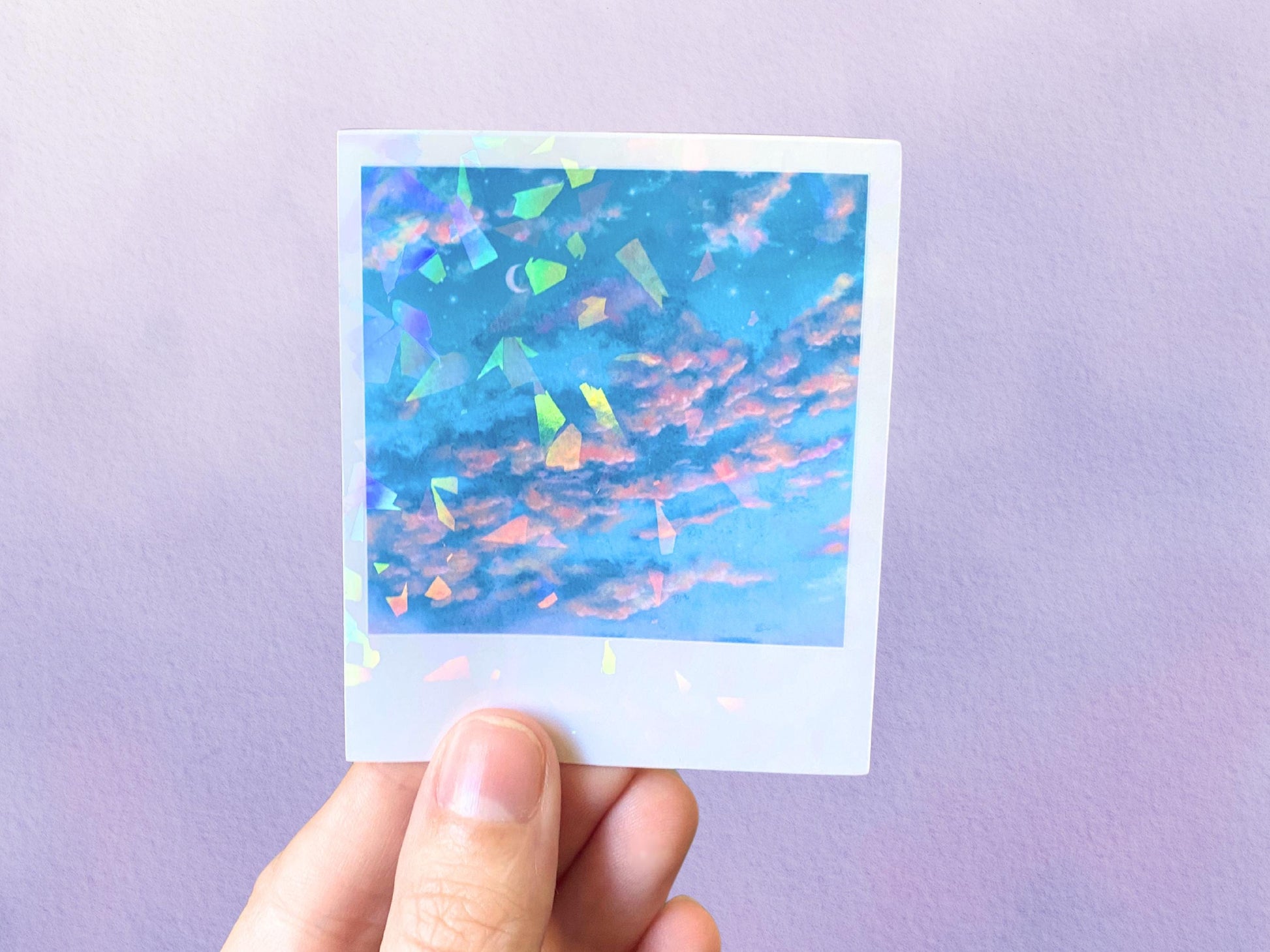 Holographic Dreamy Lofi Sticker Set | Aesthetic Celestial Holo Cloud Sticker Pack | Waterproof Polaroid Vinyl Stickers For Water Bottle - Debra Marie Art