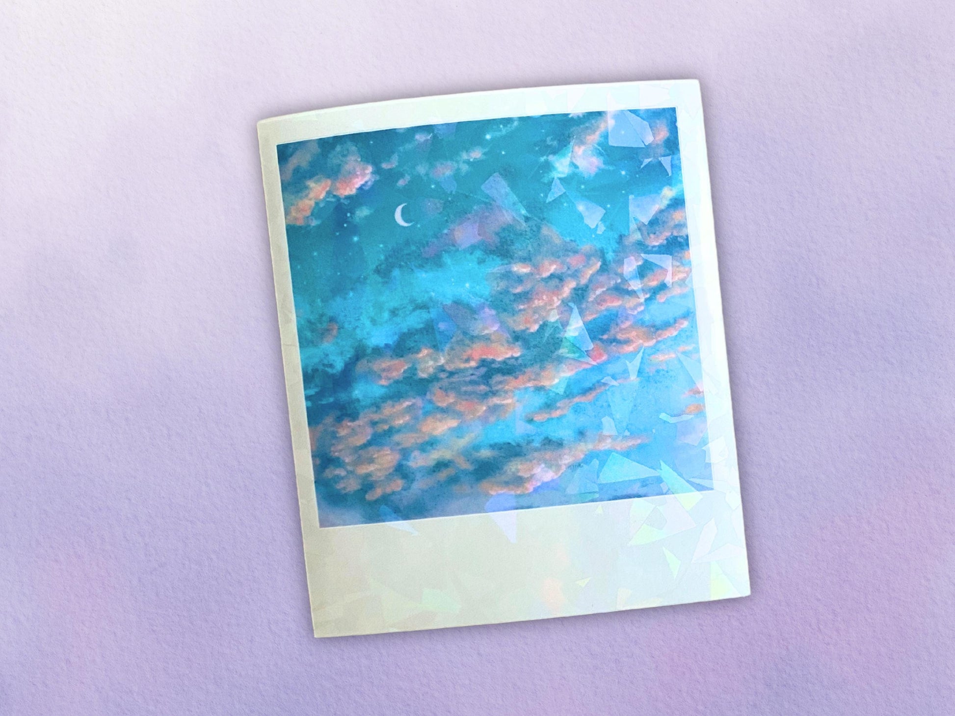 Holographic Dreamy Lofi Clouds Sticker | Aesthetic Celestial Moon Holo Sticker |  Polaroid Vinyl Stickers For Water Bottle - Debra Marie Art