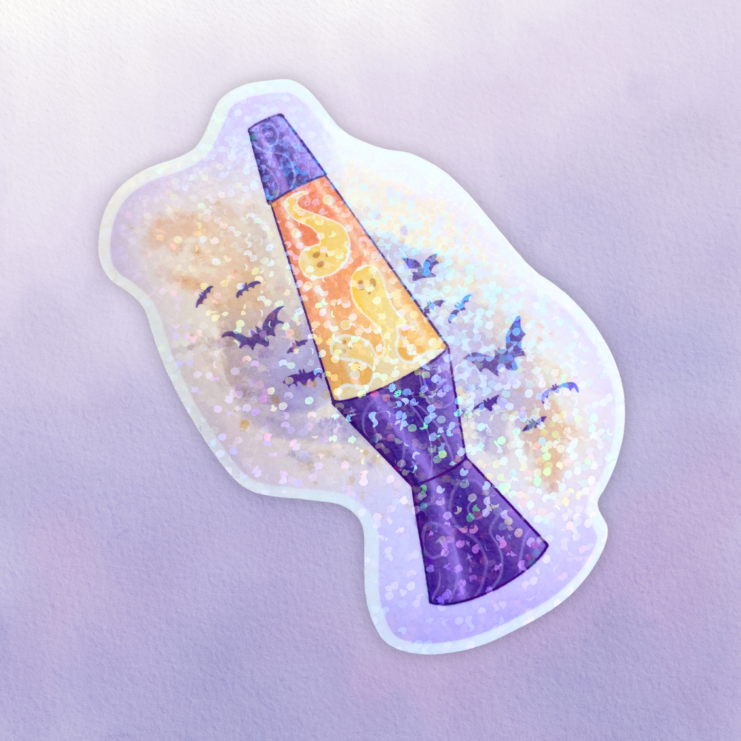 Holographic Halloween Ghost Lava Lamp Sticker | Fall Pastel Spooky Vinyl Sticker | Cute Bats Sticker