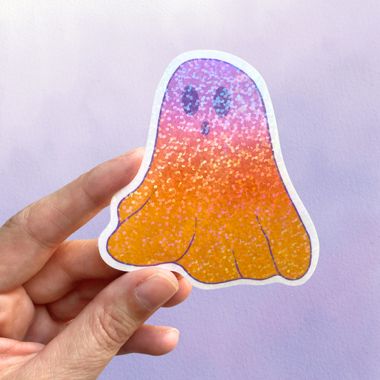 Holographic Halloween Ghost Sticker | Fall Ombre Spooky Vinyl Sticker | Cute Colorful Sticker